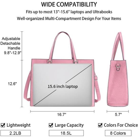 Laptop Bag Lightweight Vegan Leather Pink - Picture 4 of 6